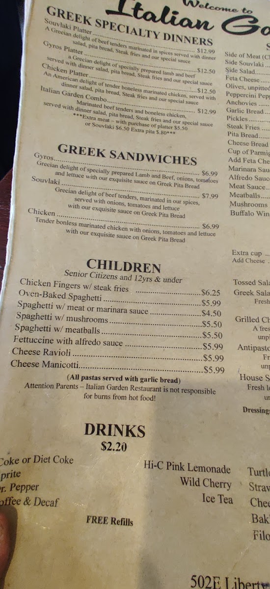 Italian Garden Restaurant Menu - Image 4